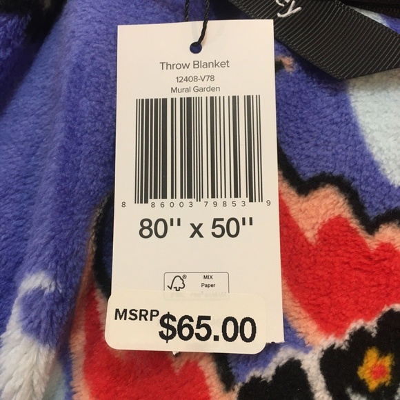 new Vera Bradley Fleece Throw Blanket 80" x 50" in Mural Garden - Picture 5 of 6